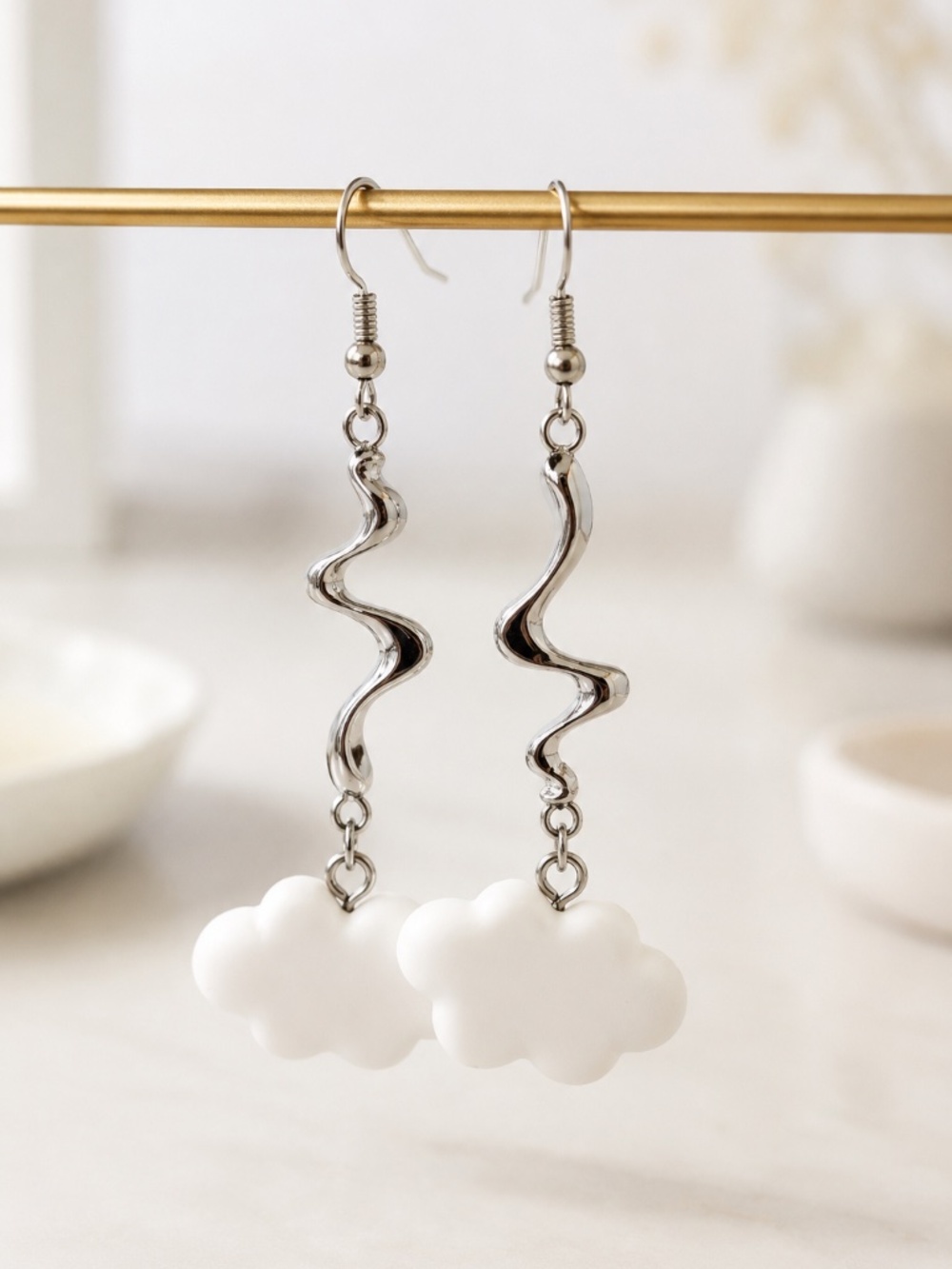 Storm Cloud Lightning Dangle Earrings